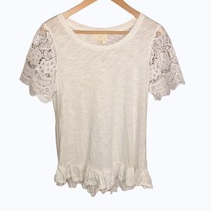 Cupio White + Lace Short Sleeve Blouse (NWT)